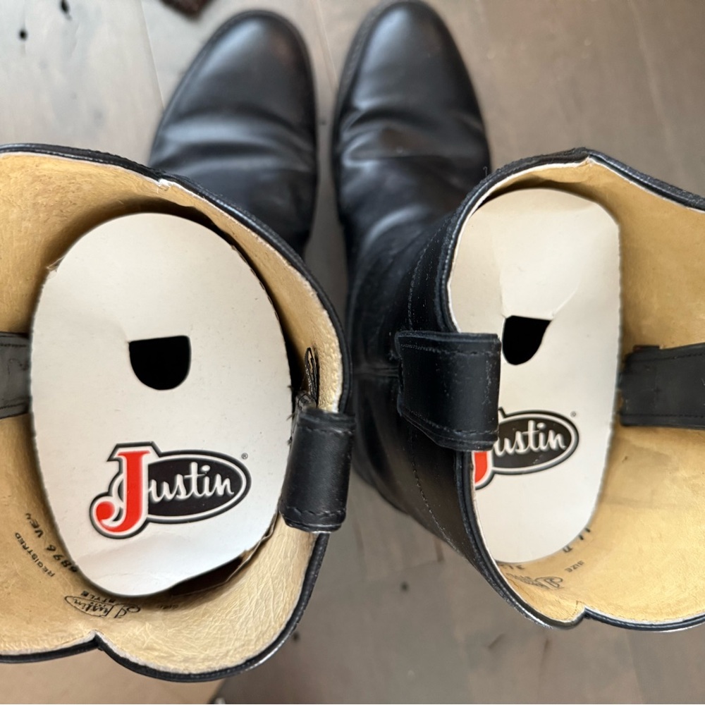 Made In USA - VTG Justin Men's Black Leather Boots Roper Style 3133 Size 11D - Picture 3 of 6